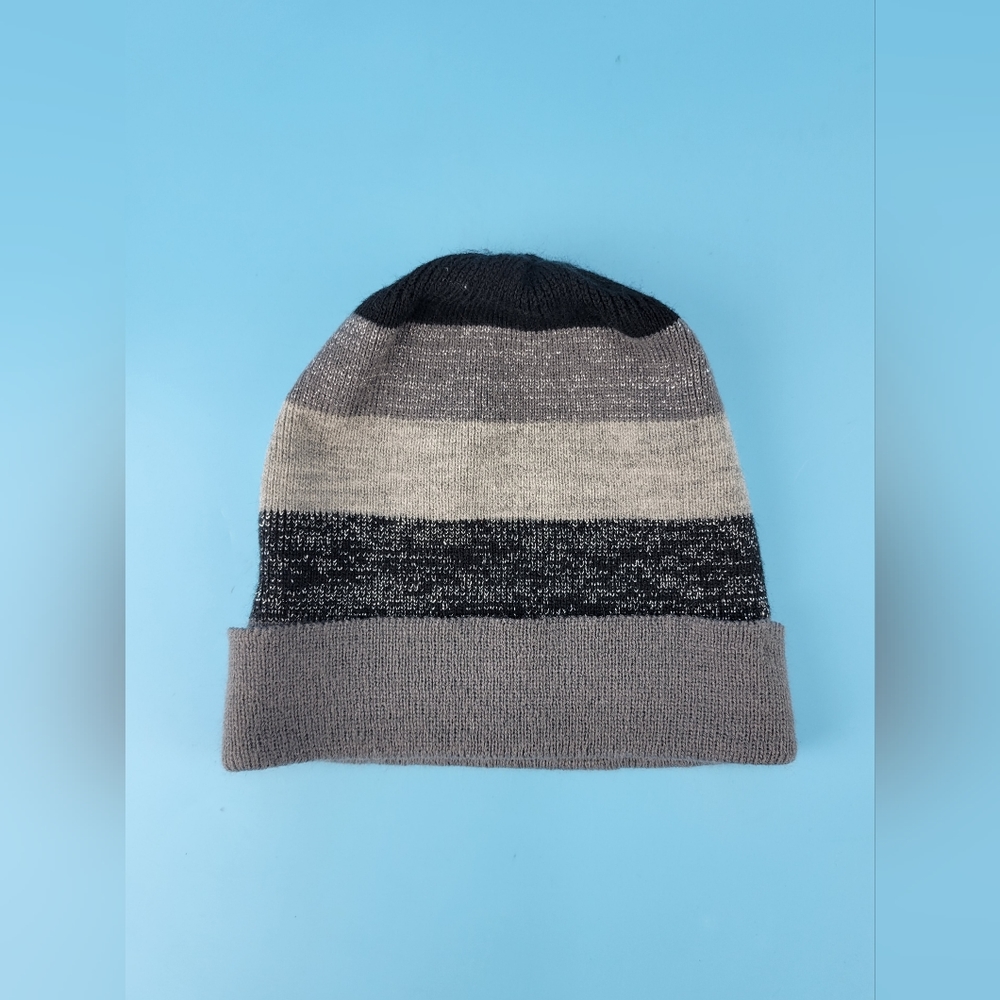 Croft & Barrow Womens One Size Beanie Hat Black Gray Silver VG